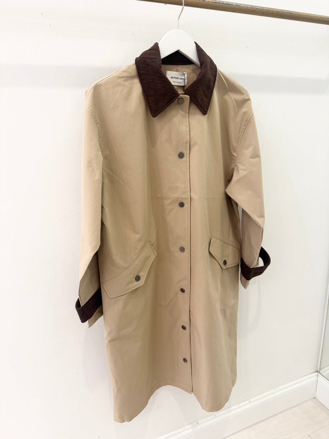 Contrast Collar Long Trench Coat