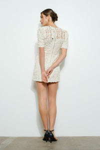 Puff Sleeve Crochet Lace Mini Dress