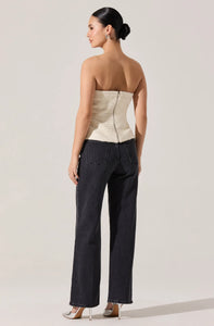 Moina Asymmetrical Strapless Tweed Top in Ivory
