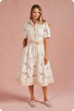 Load image into Gallery viewer, Floral Mesh Crochet Collared Midi Dress
