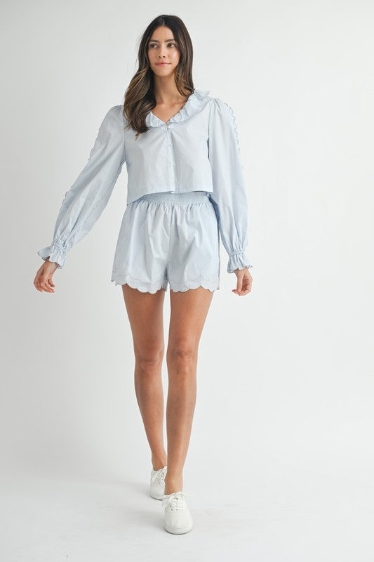 Long Sleeve Scallop Short Set