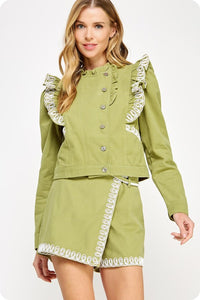 Embroidered Ruffle Detail Jacket