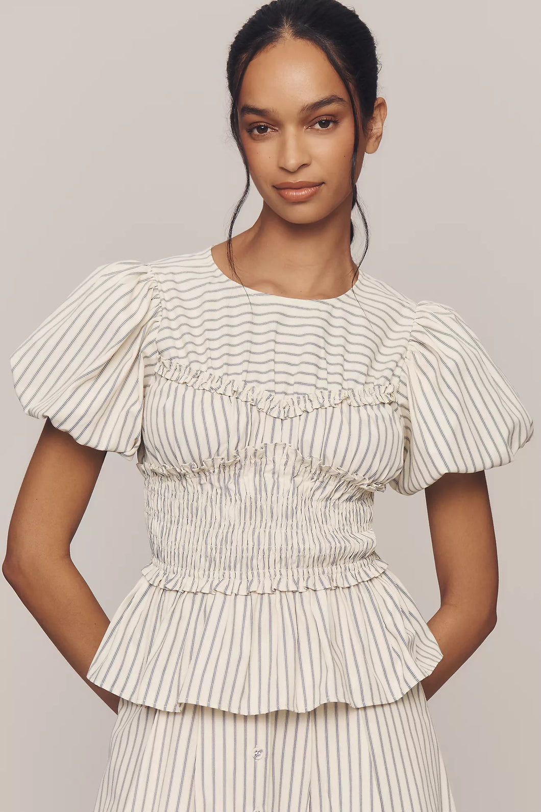 Azra Puff-Sleeve Peplum Top