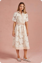 Load image into Gallery viewer, Floral Mesh Crochet Collared Midi Dress
