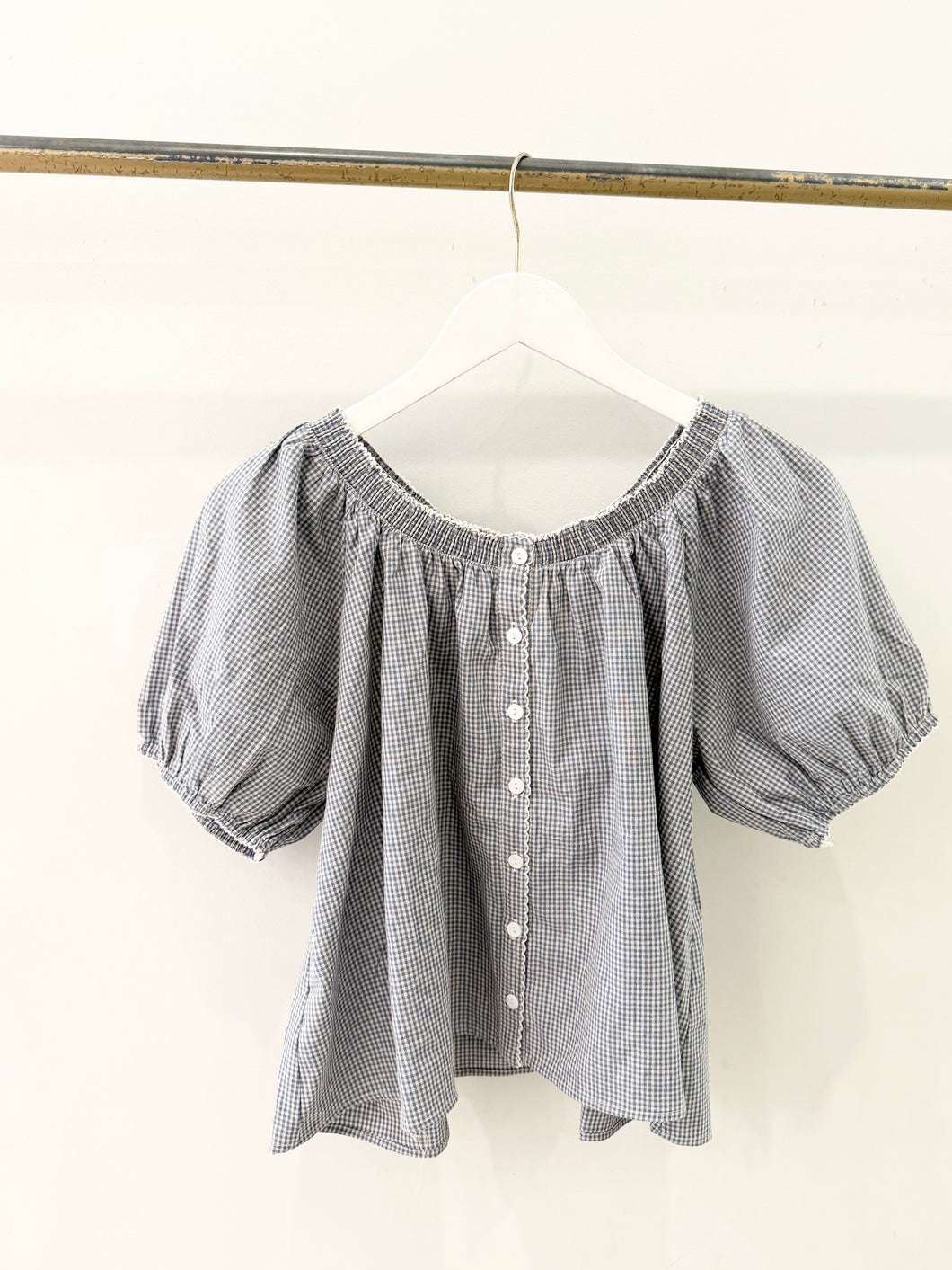 Check Puff Sleeve Blouse