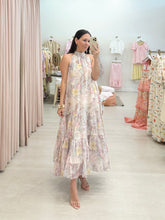 Load image into Gallery viewer, Tropical Floral Print Belted Maxi Halter Dress
