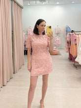 Load image into Gallery viewer, Puff Sleeve Crochet Mini Dress
