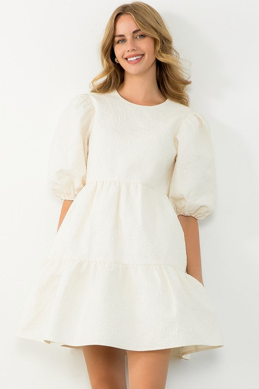 Puff Sleeve Textured Dress