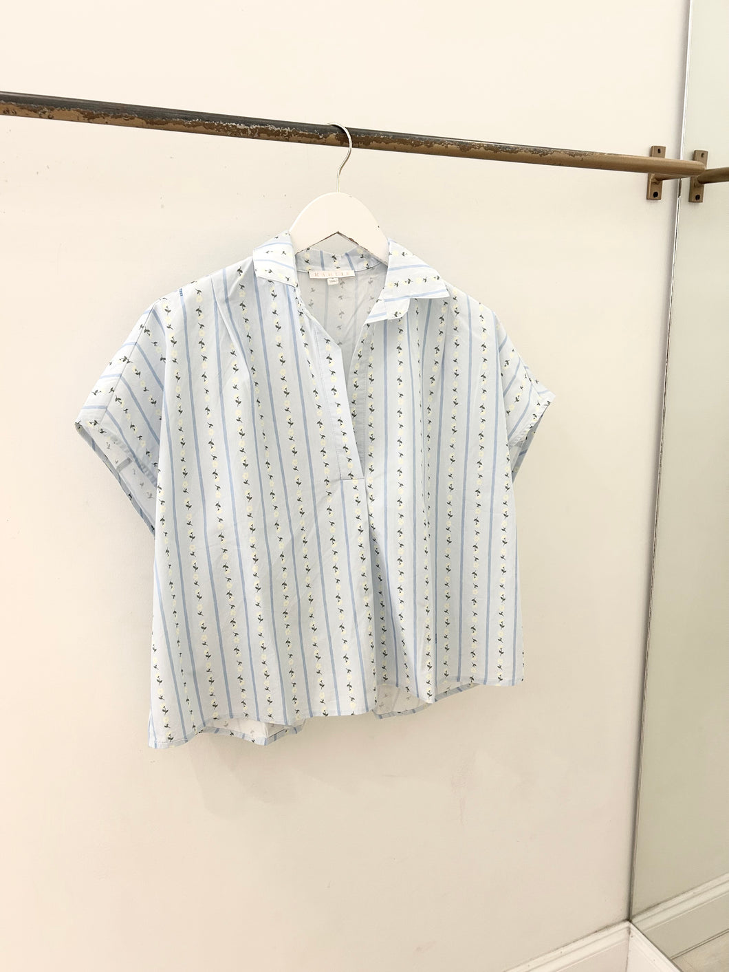 Floral Vine Stripe Collar Top