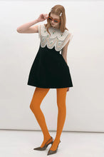 Load image into Gallery viewer, Velvet Mini Dress with Lace Floral Bib
