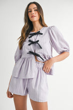 Load image into Gallery viewer, Stripe Bow Short Sleeve Bow Set
