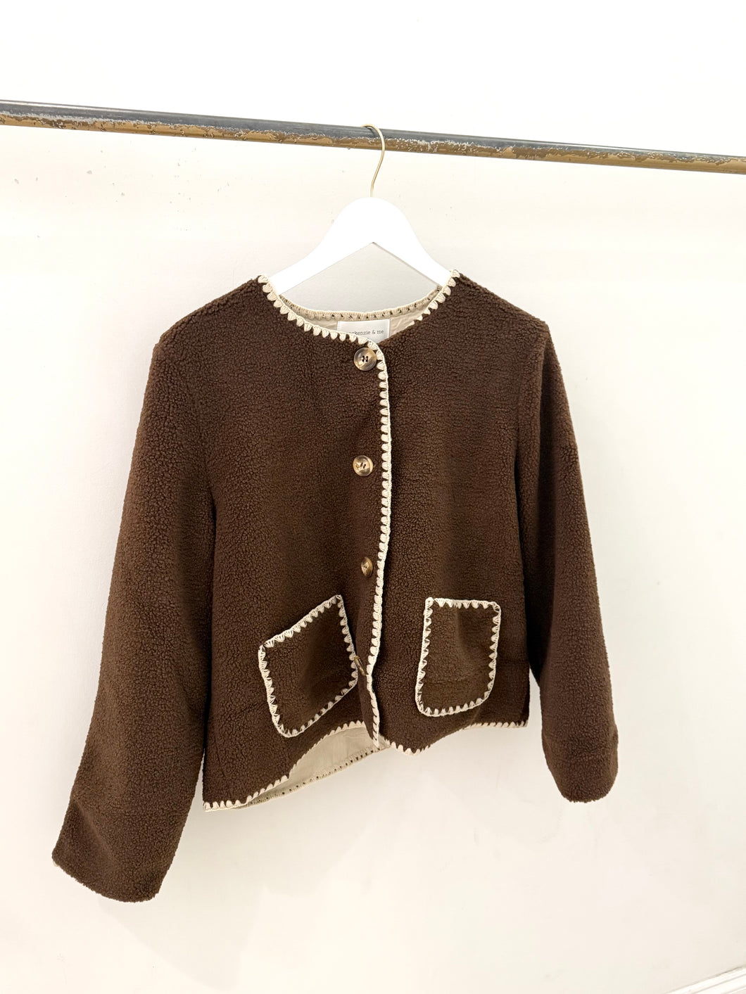 Contrast Stiched Sherpa Cardigan