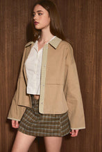 Load image into Gallery viewer, Gingham Contrast Trim Collared Shacket Jacket
