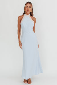 Light Blue Colorblock Halter Midi Dress