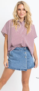 Stripe Signature V-Neck Collared Top