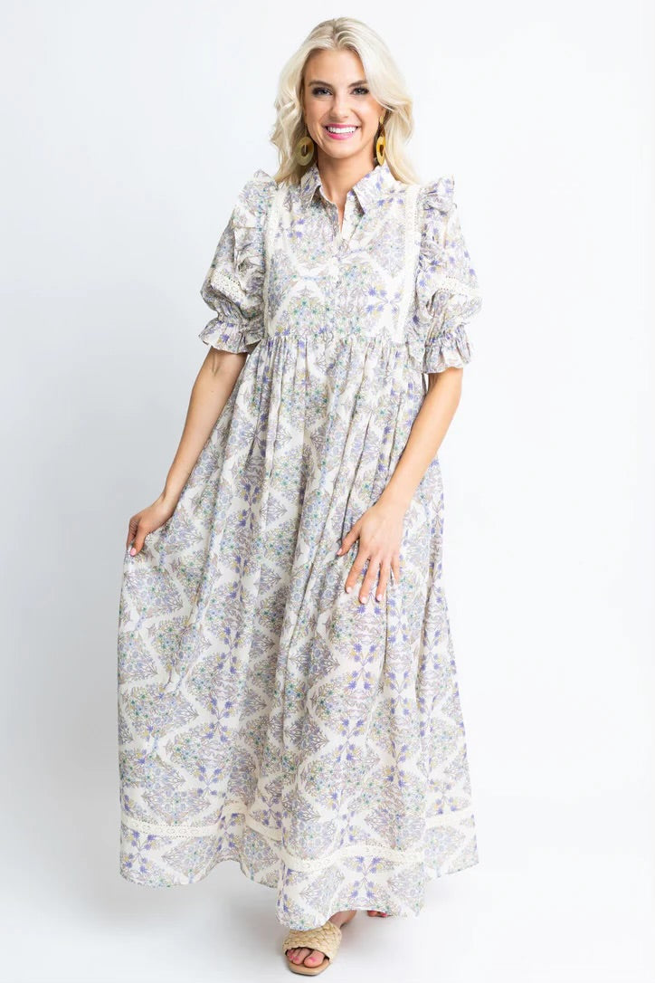 Boho Floral Puff Sleeve Maxi