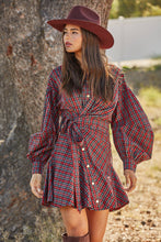 Load image into Gallery viewer, Assymetrical Plaid Wrap Shirt Dress
