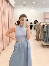 Load image into Gallery viewer, Light Blue Mock Neck Maxi Dress
