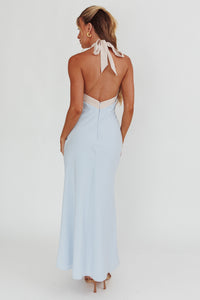 Light Blue Colorblock Halter Midi Dress