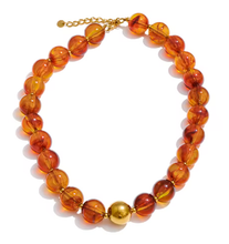 Load image into Gallery viewer, Amber Resin Bead Statement Necklace | Stainless Steel
