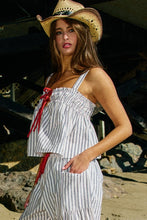 Load image into Gallery viewer, Self Tie Front Cotton Woven Stripe Print Tank Top
