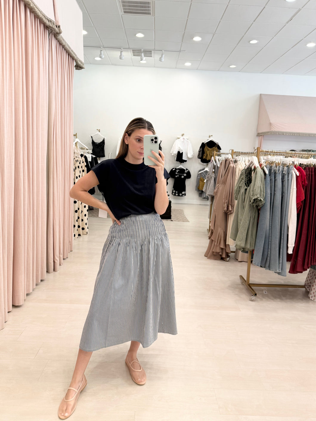Striped Pintuck Maxi Skirt