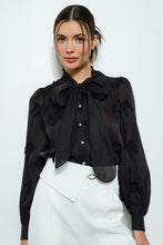 Load image into Gallery viewer, Sheer Embroidered Butterfly Bow Tie Blouse
