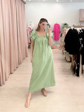 Load image into Gallery viewer, Apple Green Gingham Puff Sleeve Midi Dress
