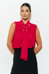 Tie-neck Chiffon Sleeveless Blouse