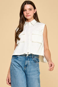 Sleeveless Pocket Button Down