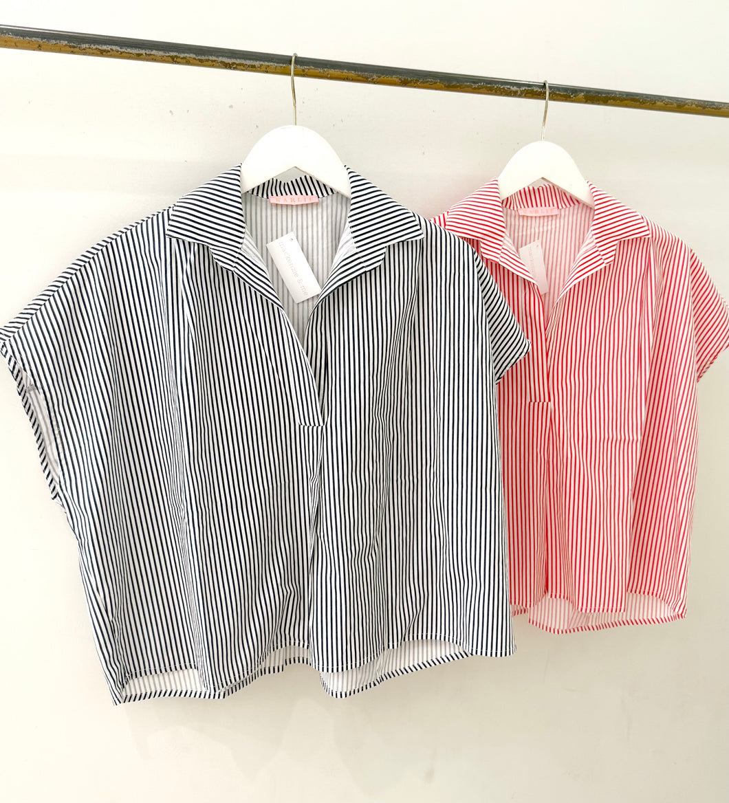 Stripe Signature V-Neck Collared Top