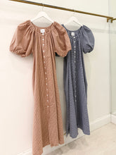 Load image into Gallery viewer, Gingham Checker Puff Sleeve Long Dress
