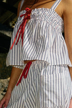 Load image into Gallery viewer, Self Tie Front Cotton Woven Stripe Print Tank Top
