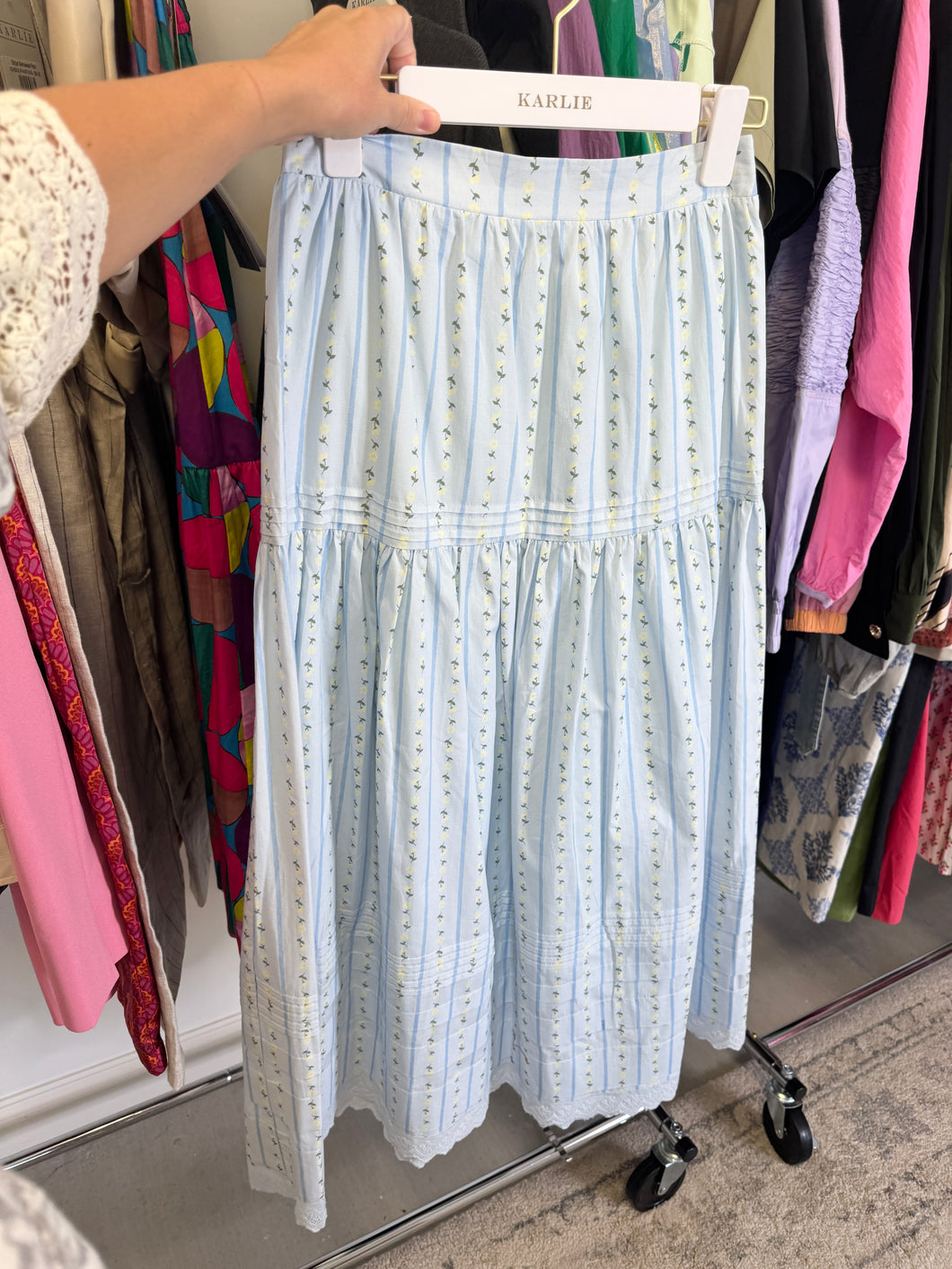 Floral Stripe Maxi Skirt