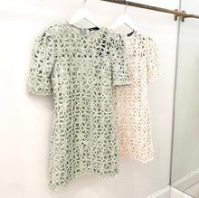 Load image into Gallery viewer, Puff Sleeve Crochet Lace Mini Dress
