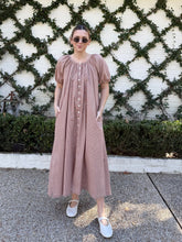 Load image into Gallery viewer, Gingham Checker Puff Sleeve Long Dress
