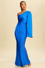 Load image into Gallery viewer, One Shoulder Flutter Sleeve Gown
