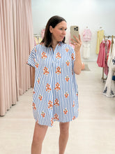 Load image into Gallery viewer, Blue &amp; Red Stripe Floral Shirt Dress
