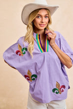 Load image into Gallery viewer, Mardi Gras V Neck Blouse Top With Sequin Patch
