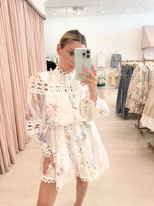Long Sleeve Lace Trim Floral Dress