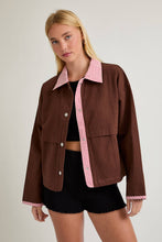 Load image into Gallery viewer, Gingham Contrast Trim Collared Shacket Jacket
