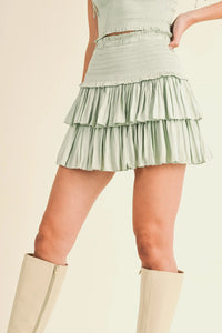 Pistachio Silky Smocked Tank Skirt Set