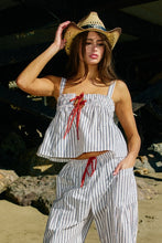 Load image into Gallery viewer, Self Tie Front Cotton Woven Stripe Print Tank Top
