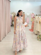 Load image into Gallery viewer, Tropical Floral Print Belted Maxi Halter Dress
