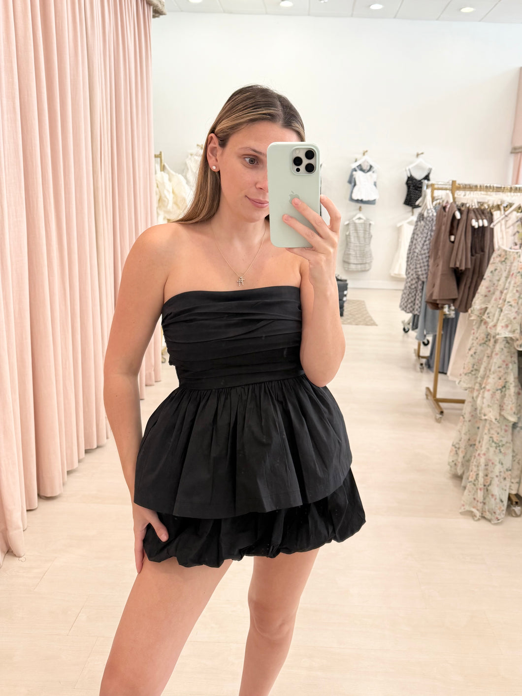 Bubble Peplum Tube Top Short Set