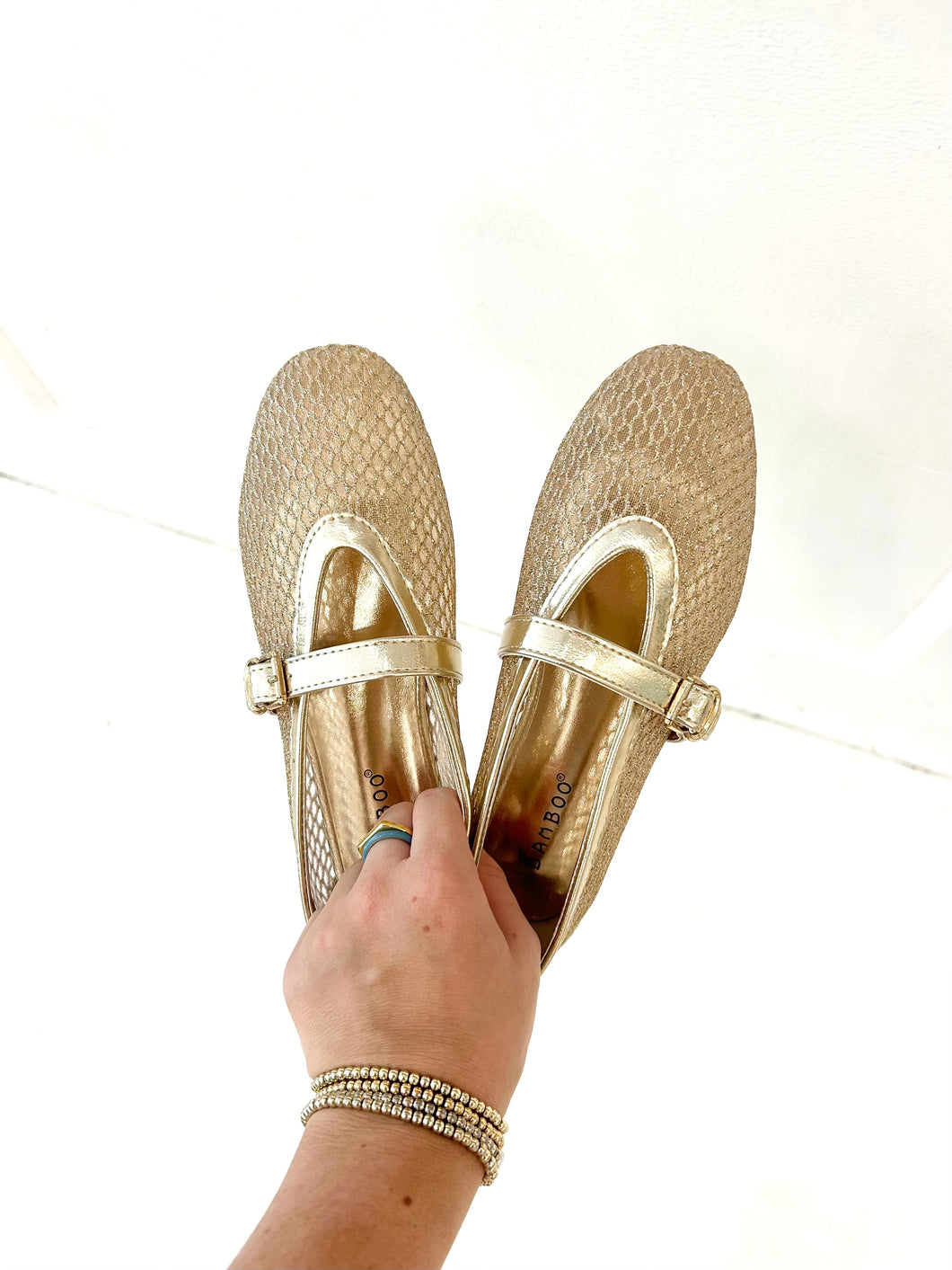 Gold Mesh Mary Jane Flat