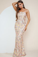 Load image into Gallery viewer, Strapless Floral Sequin Maxi Dress
