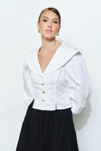 Load image into Gallery viewer, Poplin Collar Blouse with Gold Button
