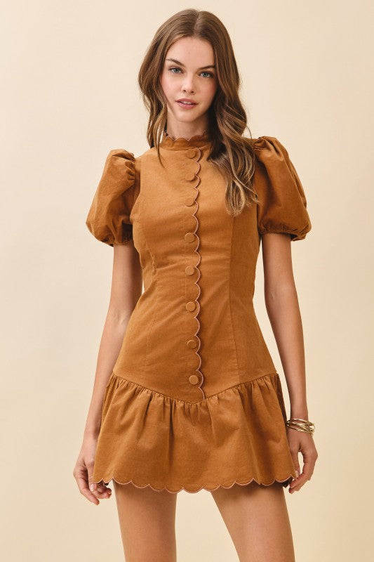 Scalloped Detail Ruffle Hem Dress