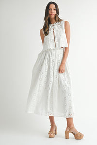 Eyelet Lace Tie Midi Skirt Set